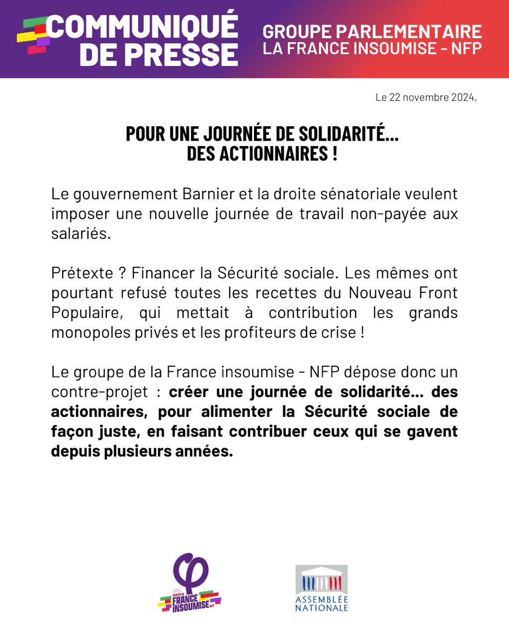 Communiqué: Pour une journée de solidarité des actionnaires!