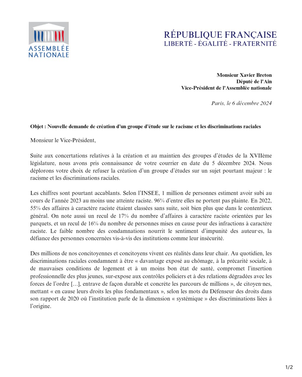 Communiqué: Pour un nouveau groupe d&rsquo;étude sur le racisme et les discriminations raciales.