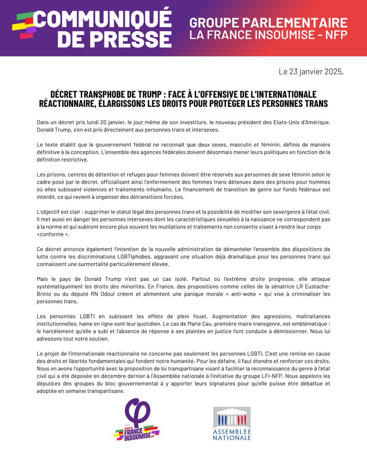 Communiqué: Décret transphobe de Trump, protégeons les personnes trans.