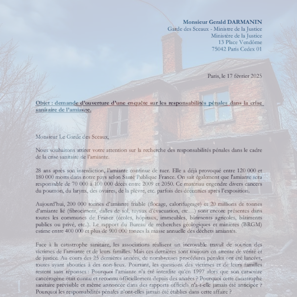 Interpellation: L&rsquo;amiante continue de tuer! Courriers à Darmanin et Braun-Pivet