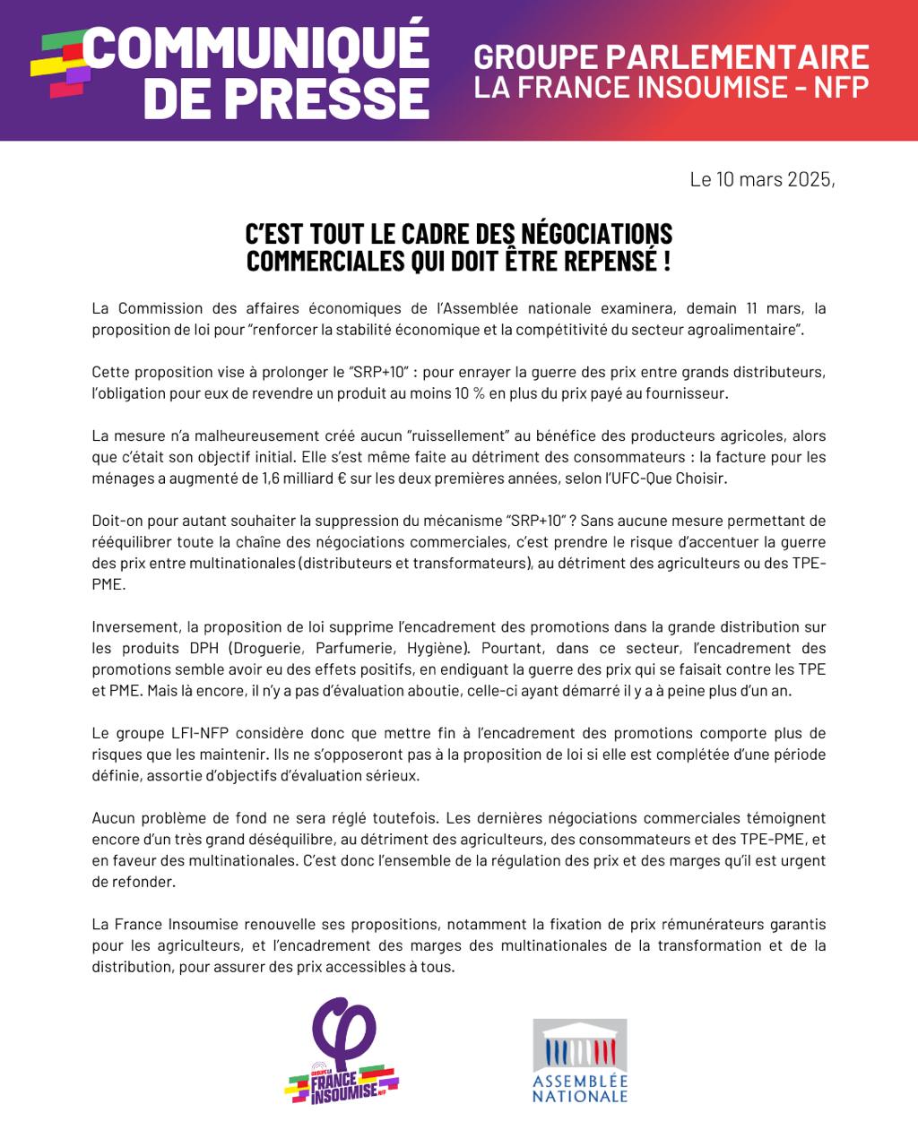 Communiqué: C&rsquo;est tout le cadre des négociations commerciales qui doit être repensé!