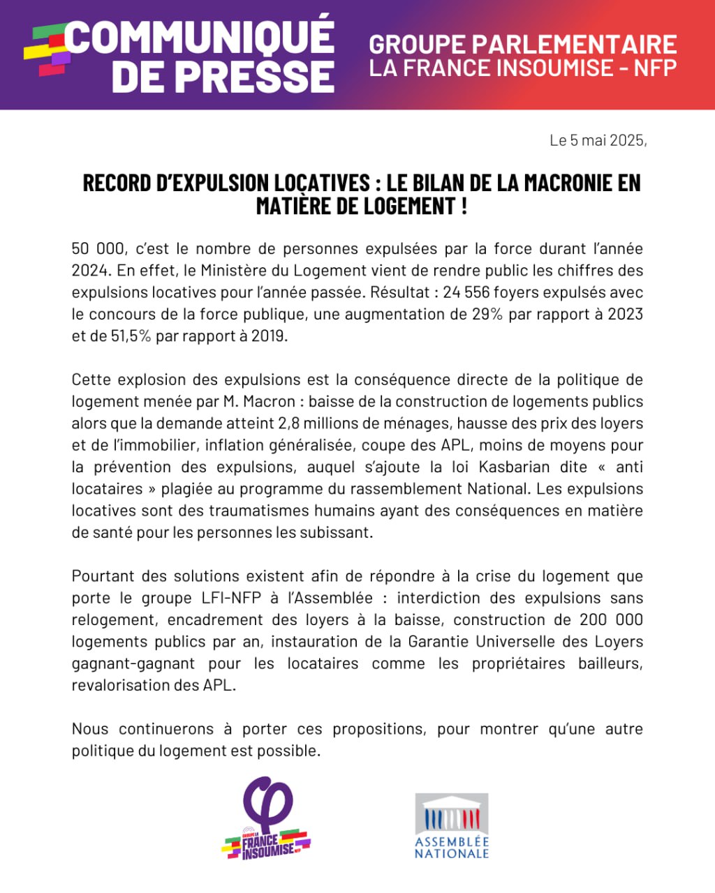 Communiqué: Un record d&rsquo;expulsions locatives