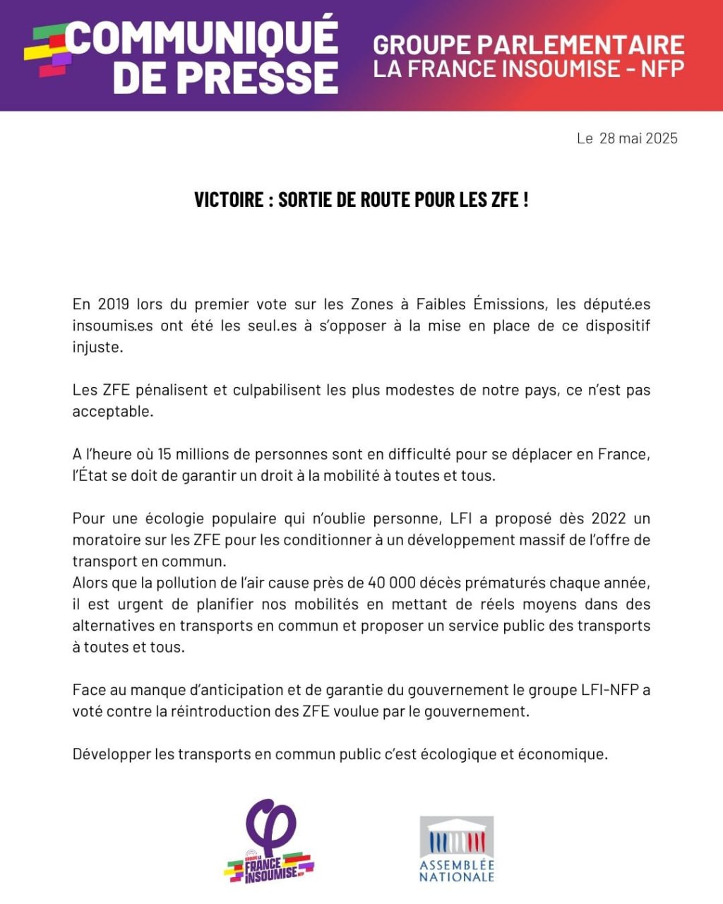 Victoire: Sortie de route pour les ZFE
