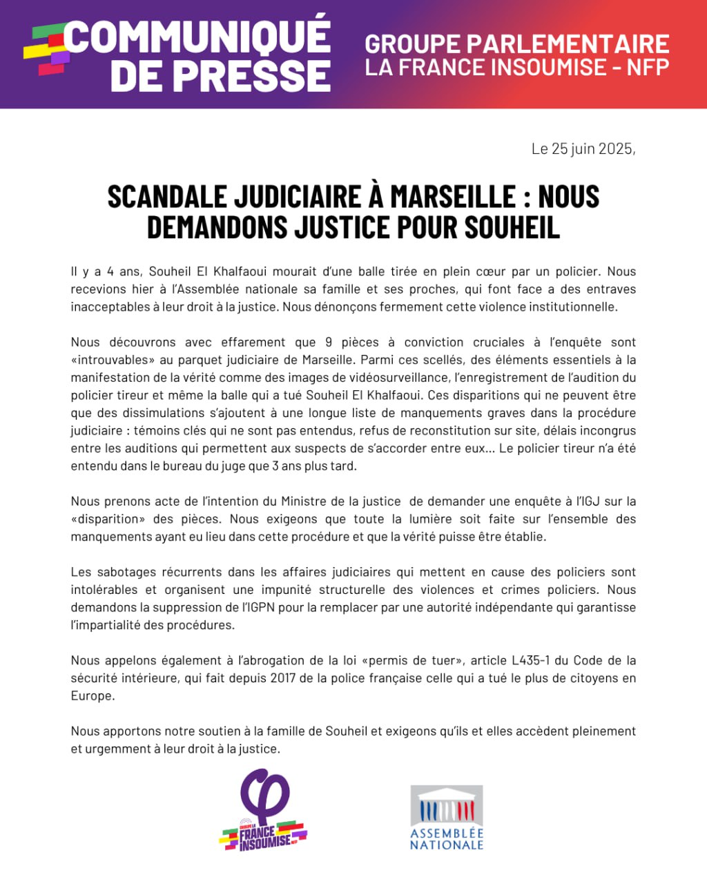 Communiqué: Scandale judiciaire à Marseille: nous demandons justice pour Souheil