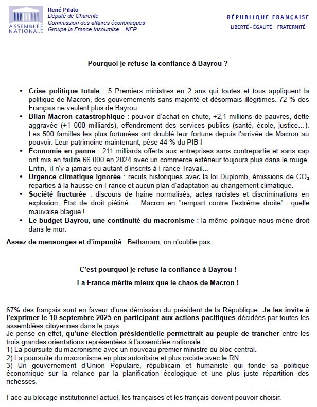Pourquoi je refuse la confiance à Bayrou ?