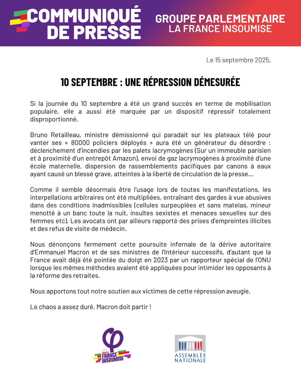 10 septembre: une répression démesurée