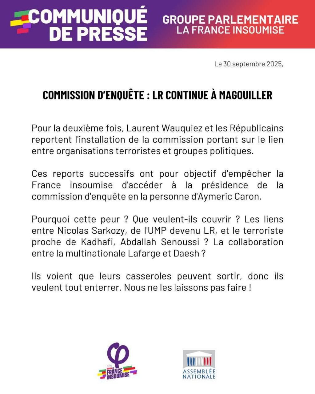 Commission d&rsquo;enquête: LR continue de magouiller