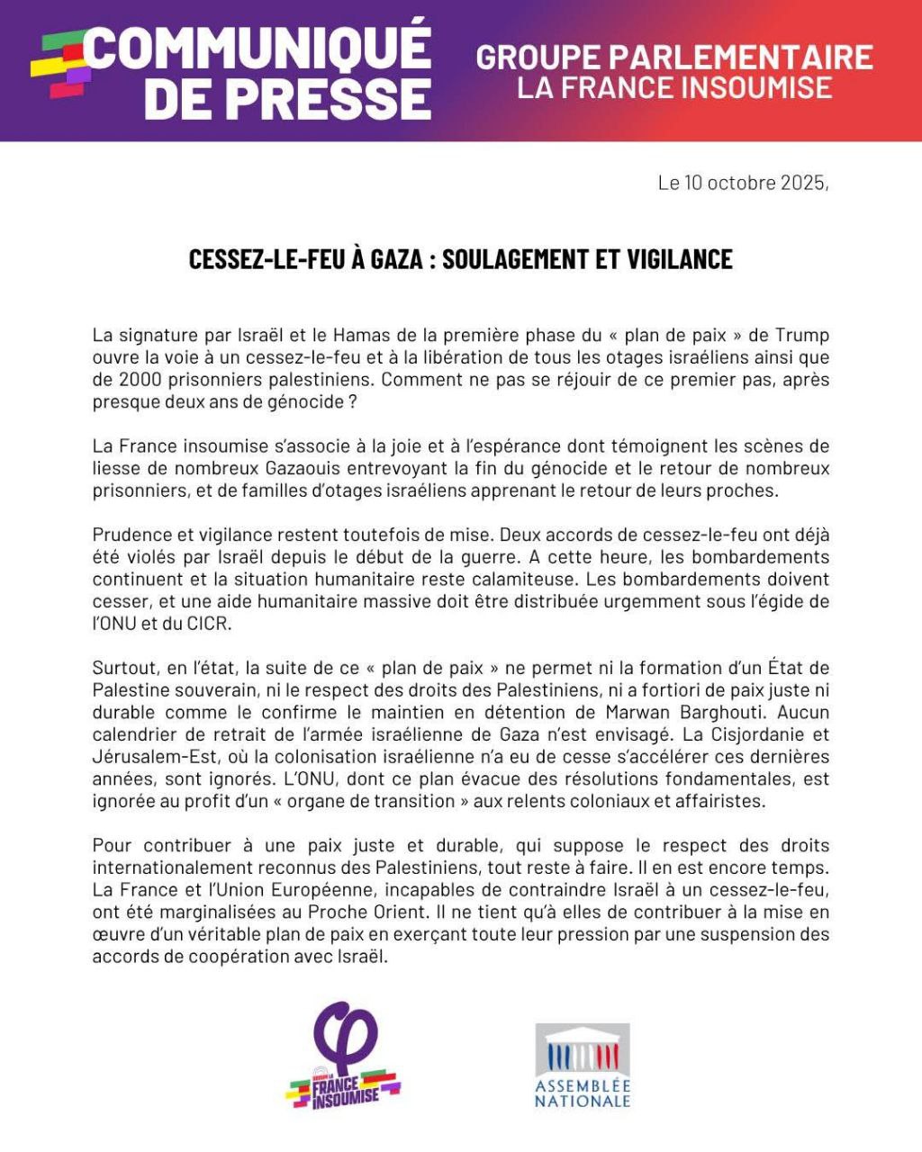 Cessez-le-feu à Gaza: soulagement et vigilance.