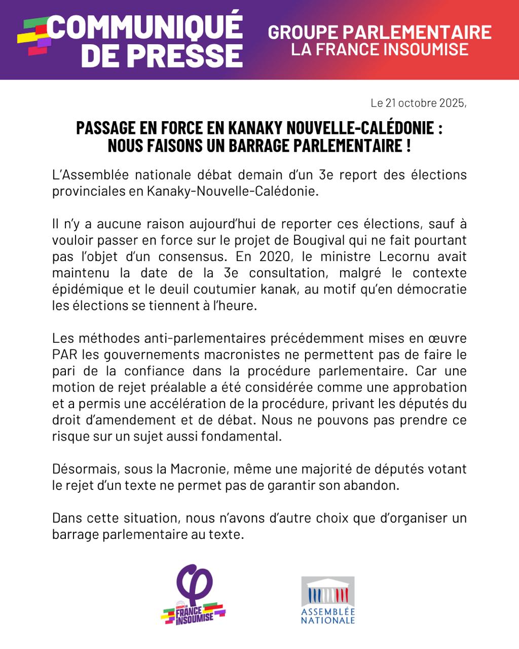 Kanaky Nouvelle-Calédonie: nous faisons un barrage parlementaire!