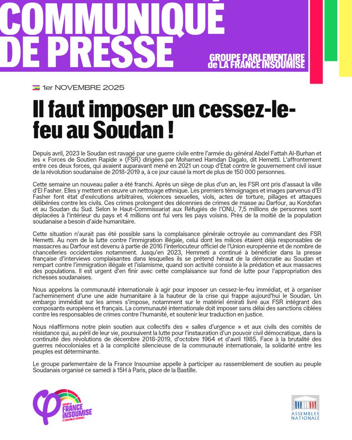 Il faut imposer un cessez-le-feu au Soudan!