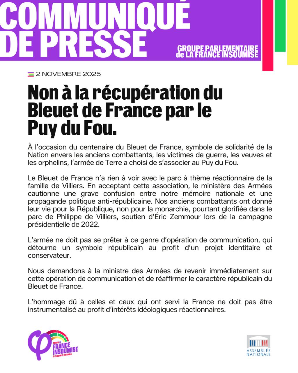 Non à la récupération du Bleuet de France par le Puy du Fou