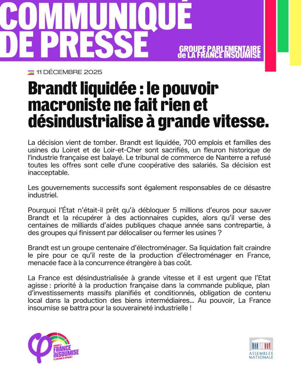 Brandt liquidée: le pouvoir ne fait rien contre la désindustrialisation