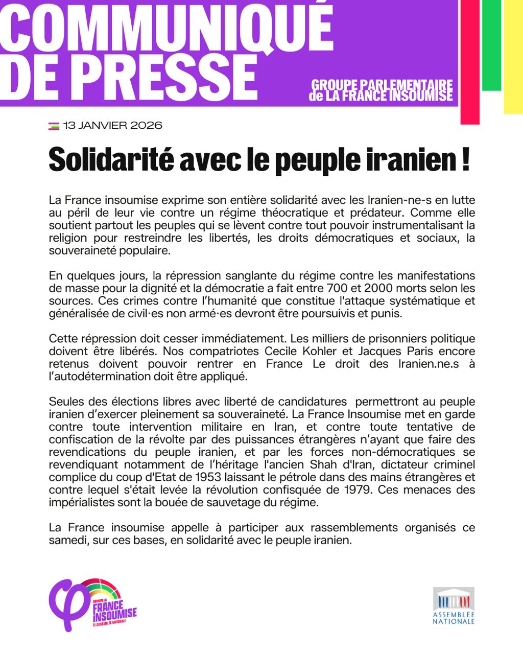 Solidarité avec le peuple iranien!