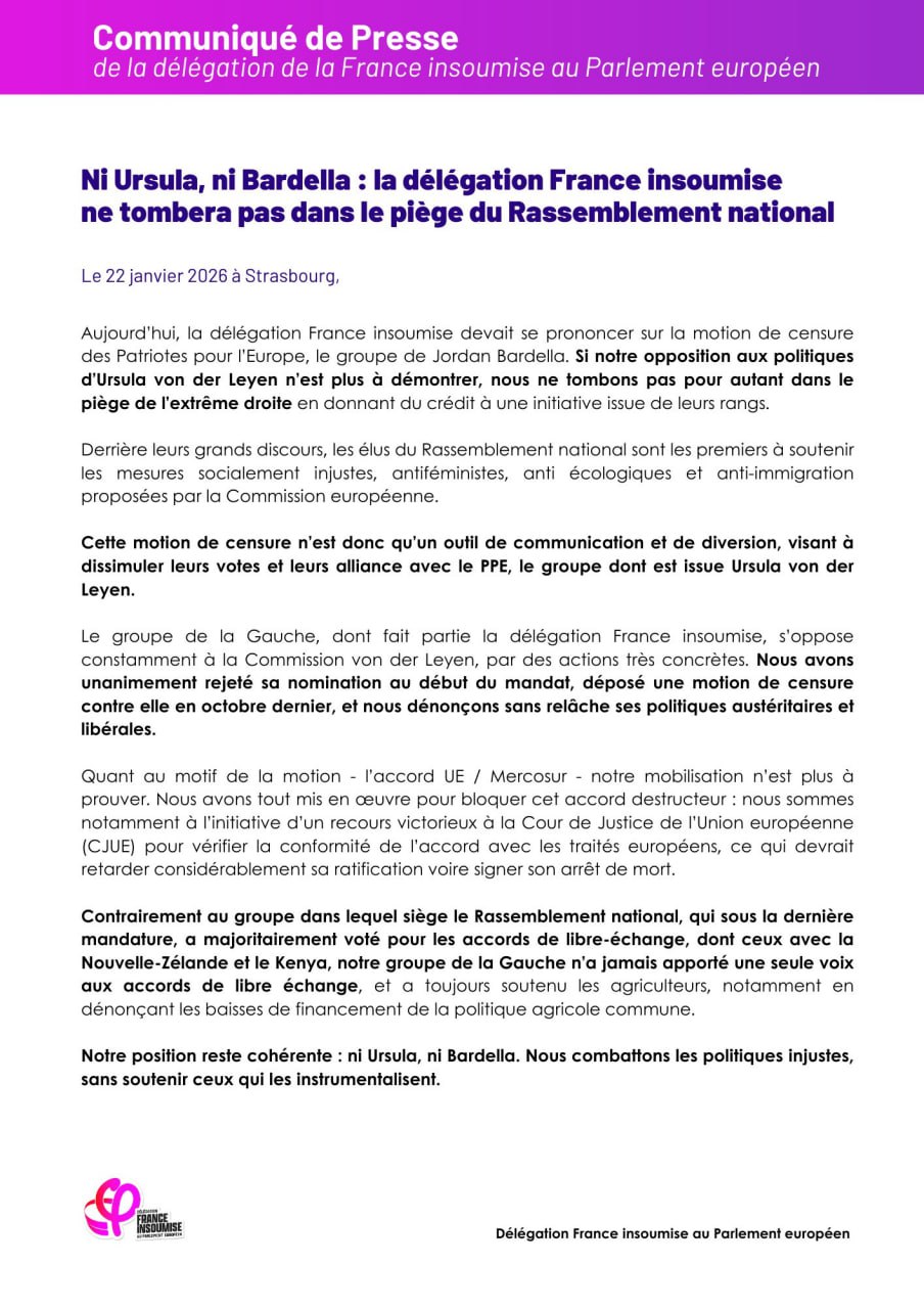 Motion de censure au parlement européen: nous ne tomberons pas dans le piège