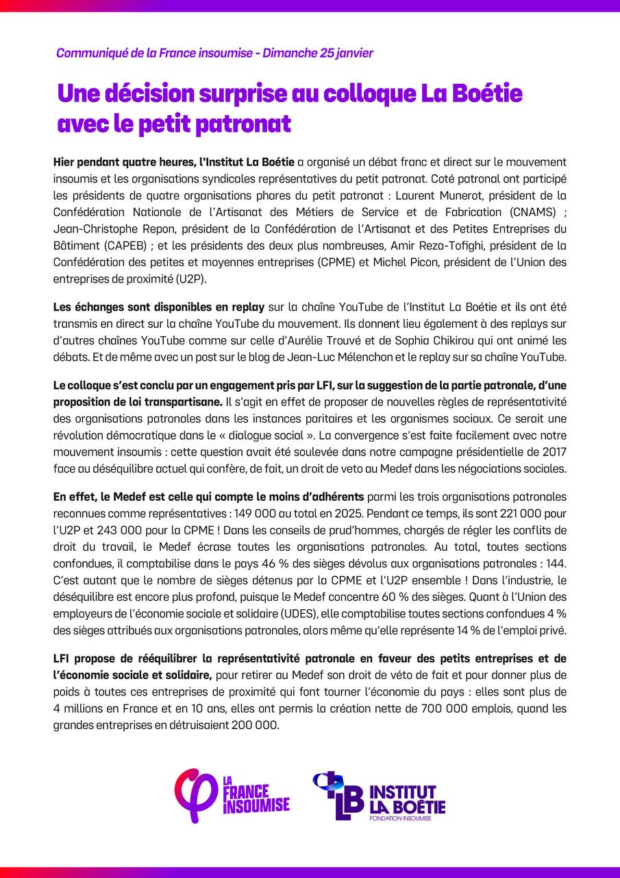 Colloque La Boétie: une proposition de loi décidée avec le petit patronat!