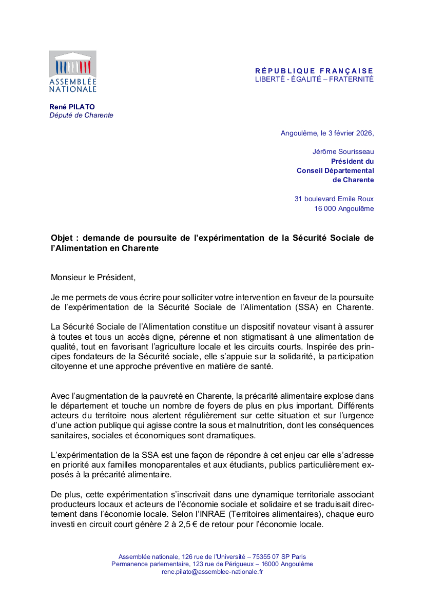 Demande de poursuite de l’expérimentation de la Sécurité Sociale de l&rsquo;Alimentation en Charente