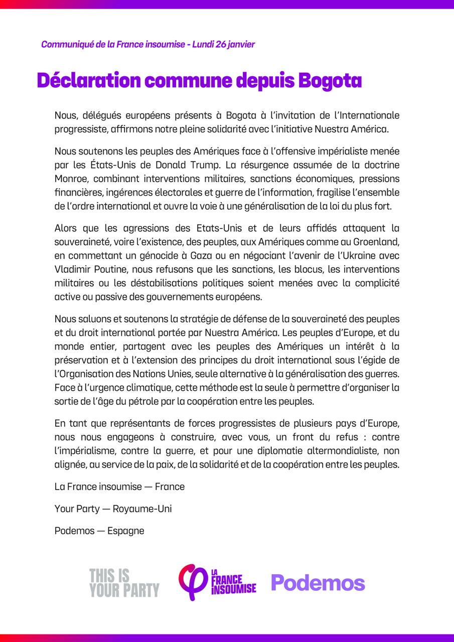 Déclaration commune de solidarité avec l&rsquo;initiative Nuestra America