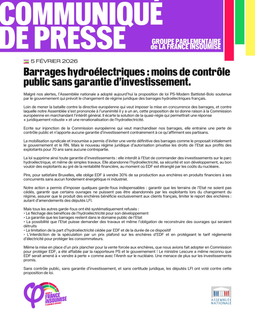 Moins de contrôle sans garantie sur les barrages hydroélectriques.