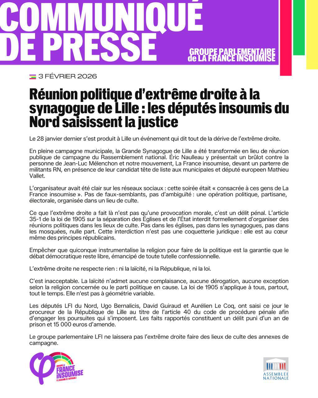 Réunion d&rsquo;extrême droite dans une synagogue, nous saisissons la justice.