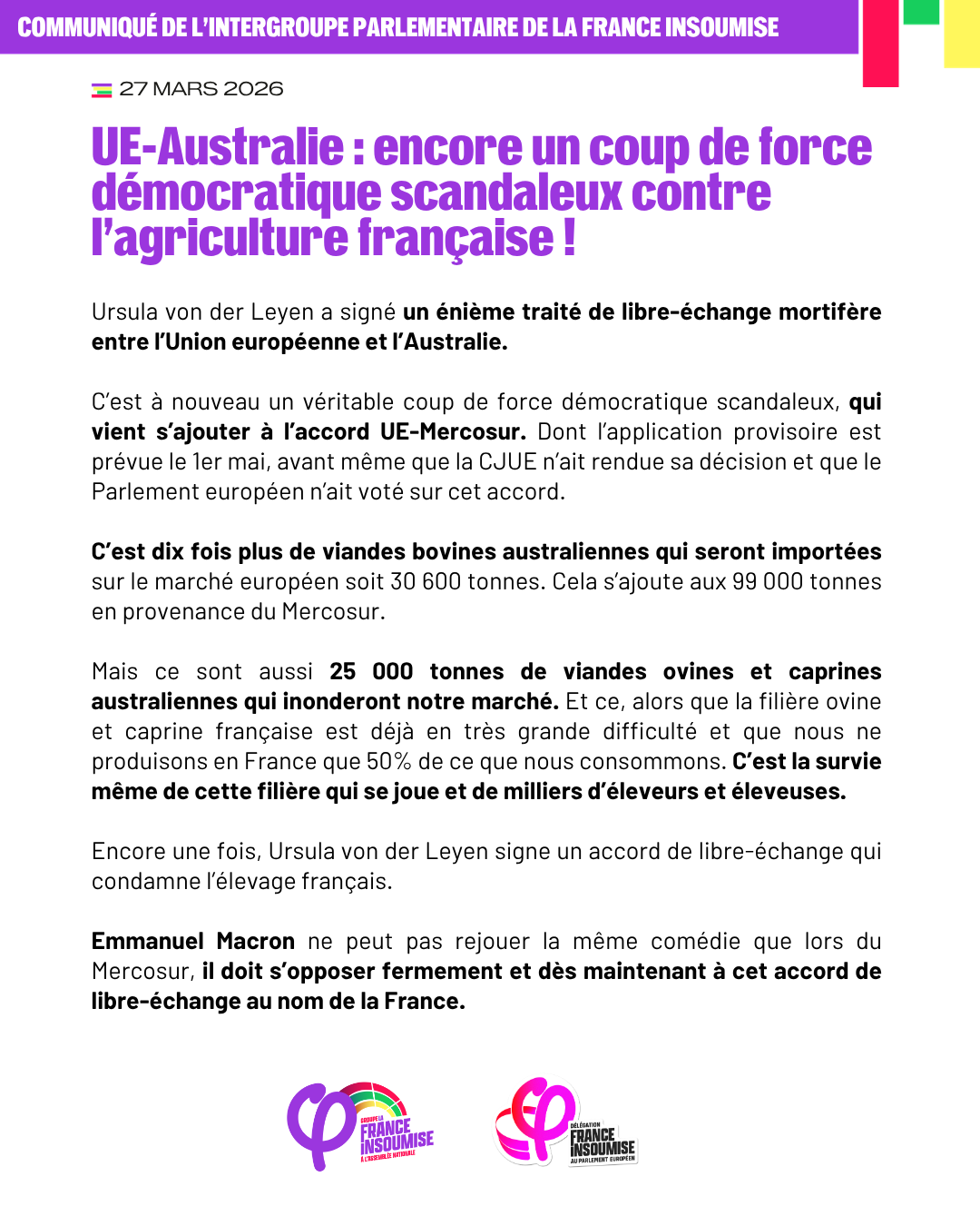 UE-Australie: un nouveau traité mortifère