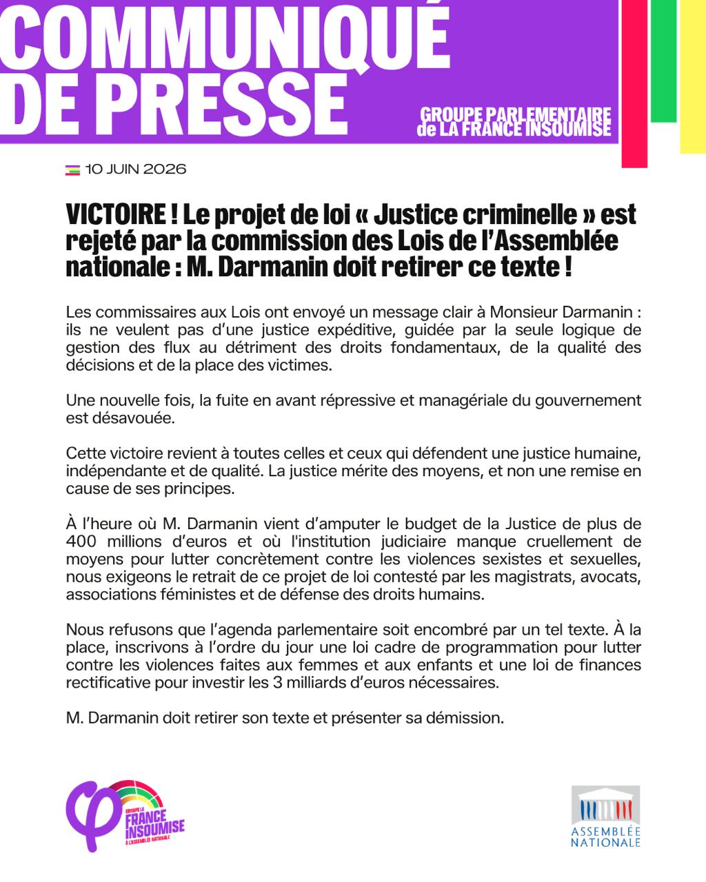 Victoire: le projet de loi « Justice criminelle » est rejeté.