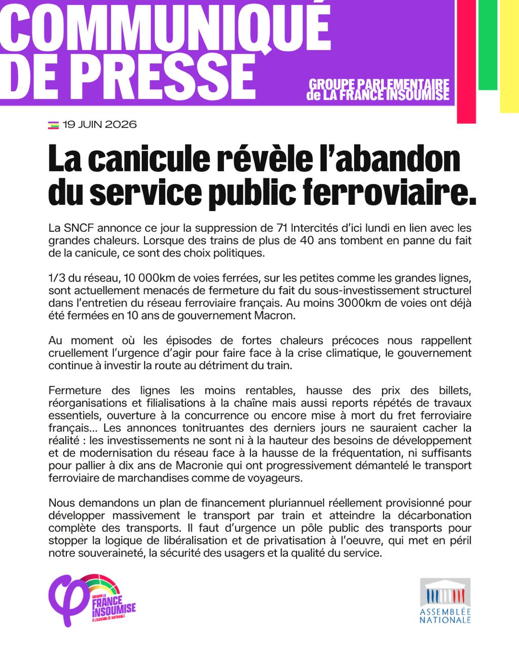 La canicule révèle l&rsquo;abandon du service public ferroviaire