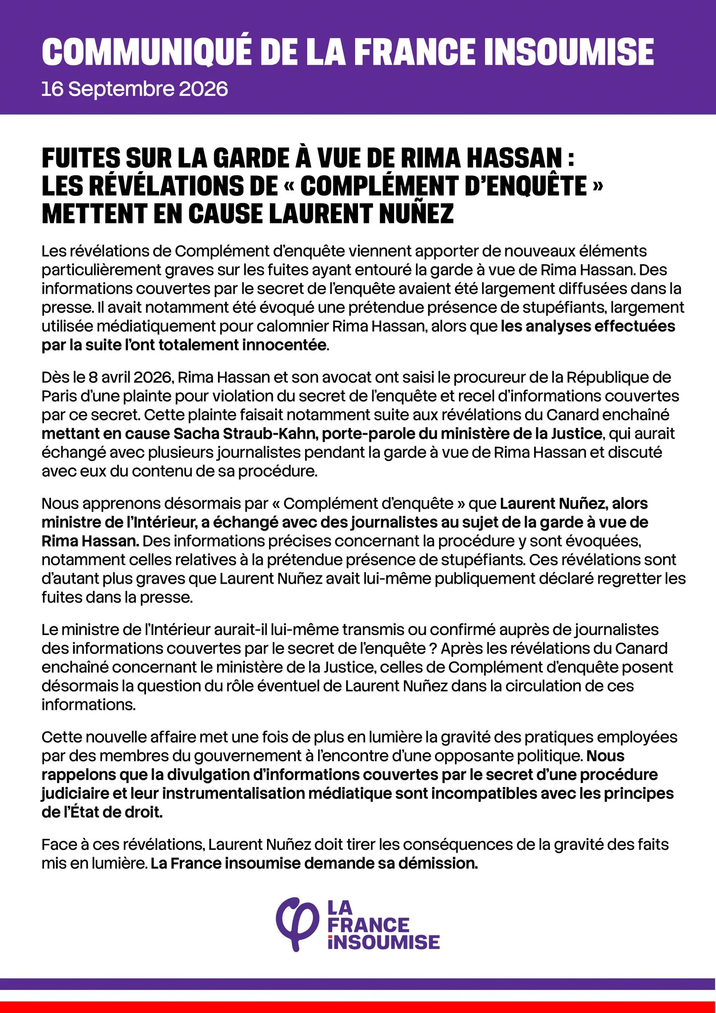 Révélations sur l&rsquo;affaire Rima Hassan: Nunez mis en cause